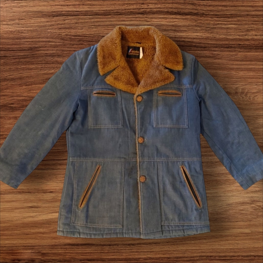 70's Vintage Denim Barn Coat by Shipton Sportswear Faux Fur Lined